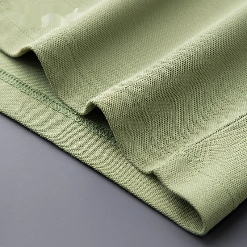 Men's lapel silk business casual top cotton blend slim fit short sleeve shirt in grass green