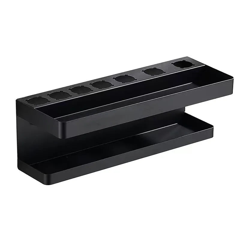 Black punch-free aluminium Marcel waver storage rack mounted on bathroom wall