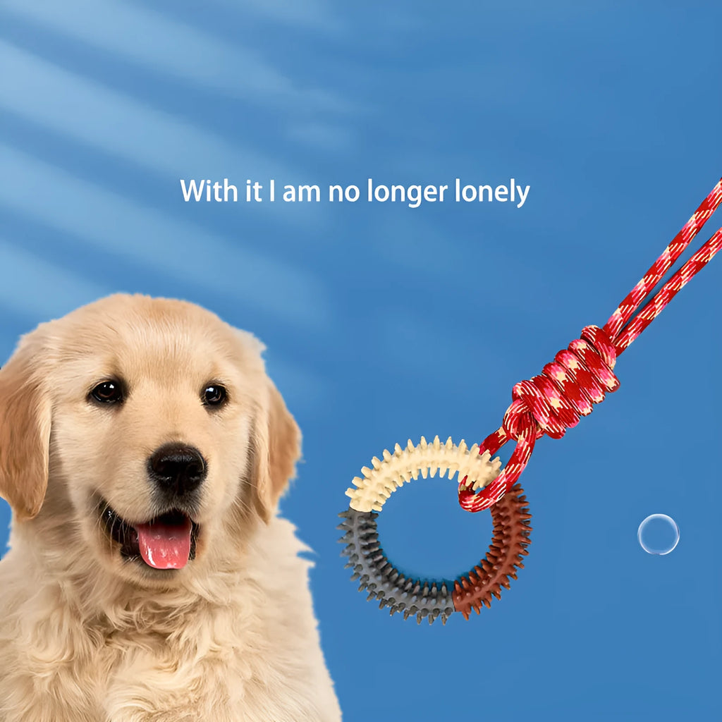 Blue bite resistant rope dog toy with interlocking knot design for teething puppies