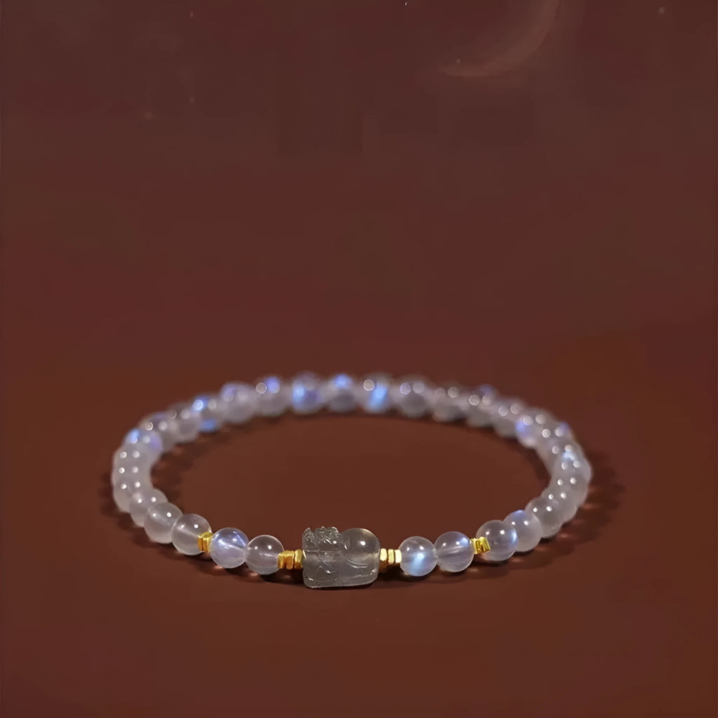 Moonstone women's bracelet with blue light effect and national-style animal motif design