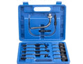 Transmission oil refuelling kit with manual pump and thirteen accessory pieces for fluid transfer