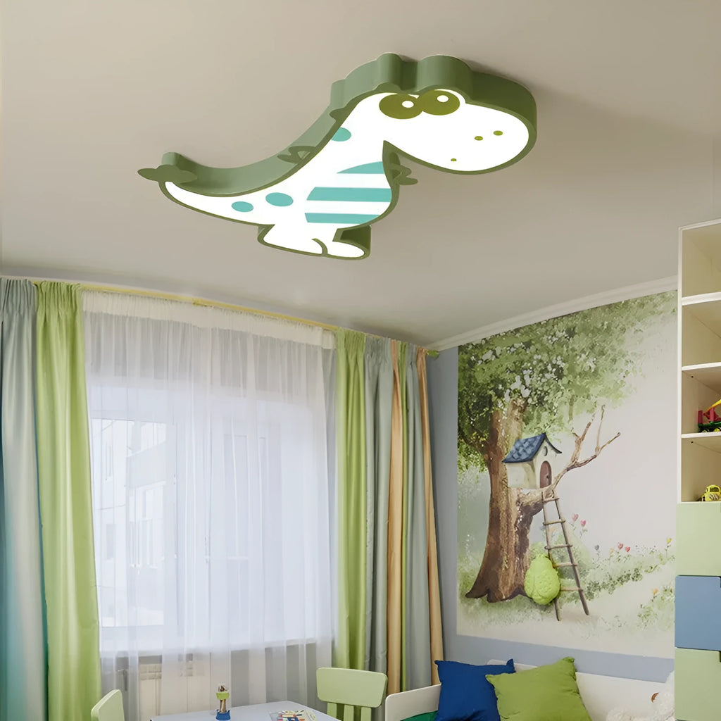 Cartoon dinosaur themed ceiling light with aluminium body and PVC shade for children's bedroom