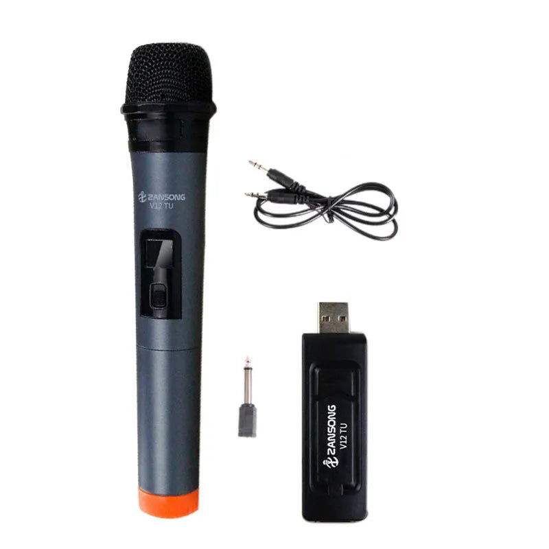Black wired dynamic handheld microphone with USB receiver and audio cable