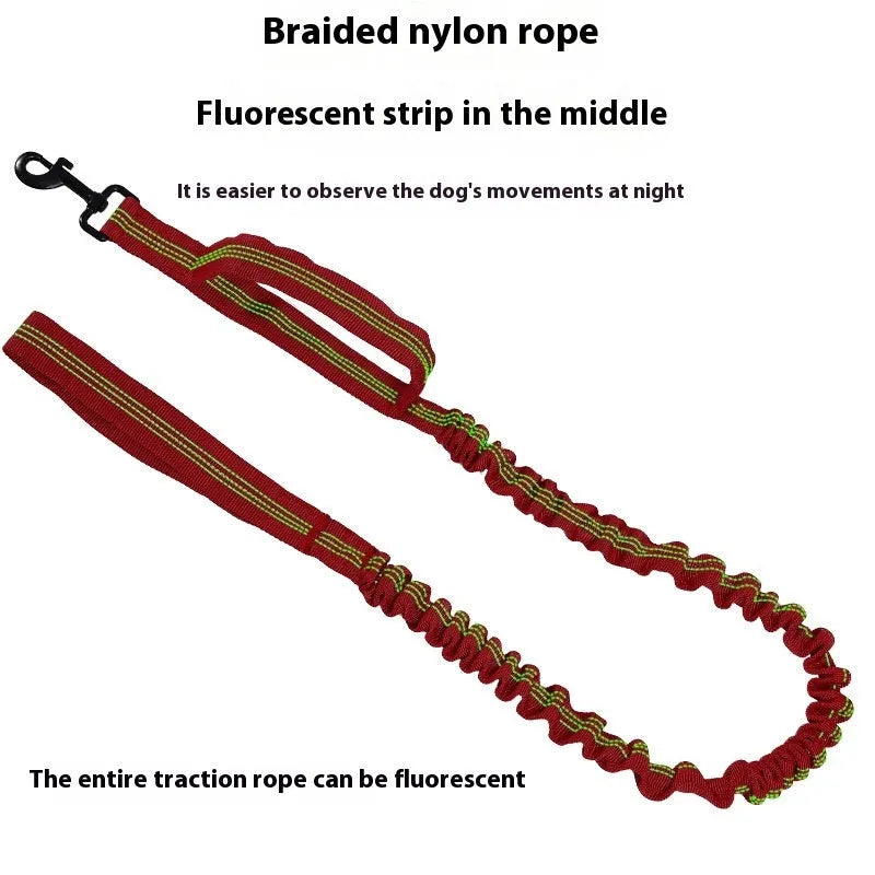 Dog retractable elastic reflective hand holding rope nylon lead in black with 100kg tension rating
