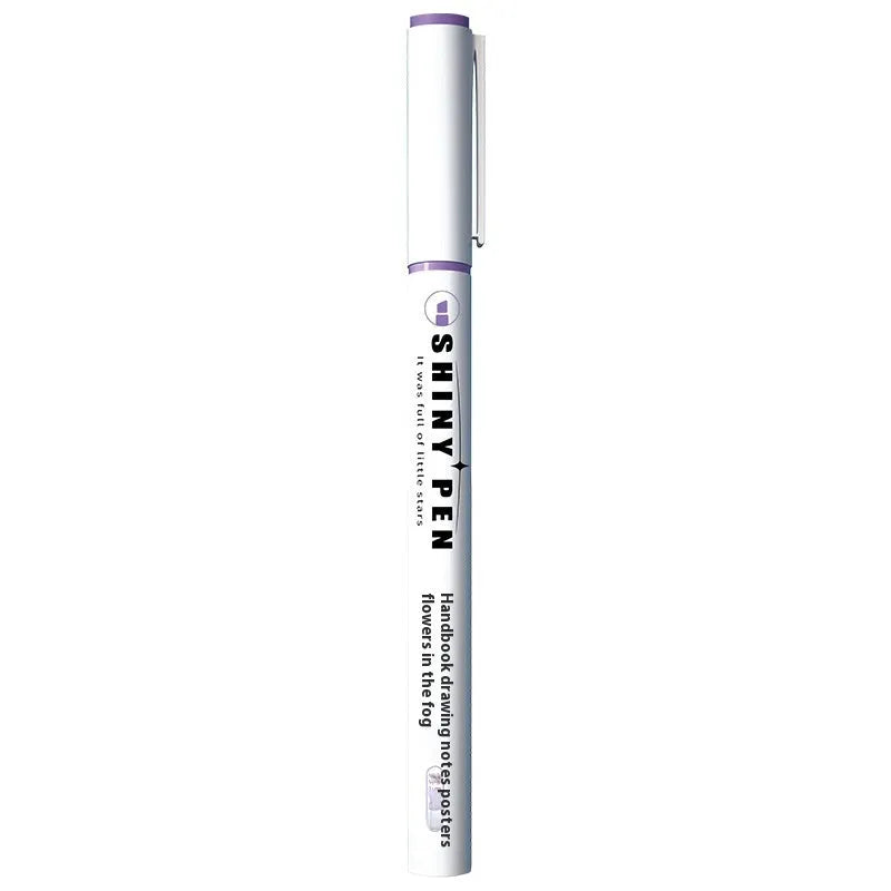 Star River glitter fluorescent pen set showing slanted 4mm tip and six glitter ink colour variations