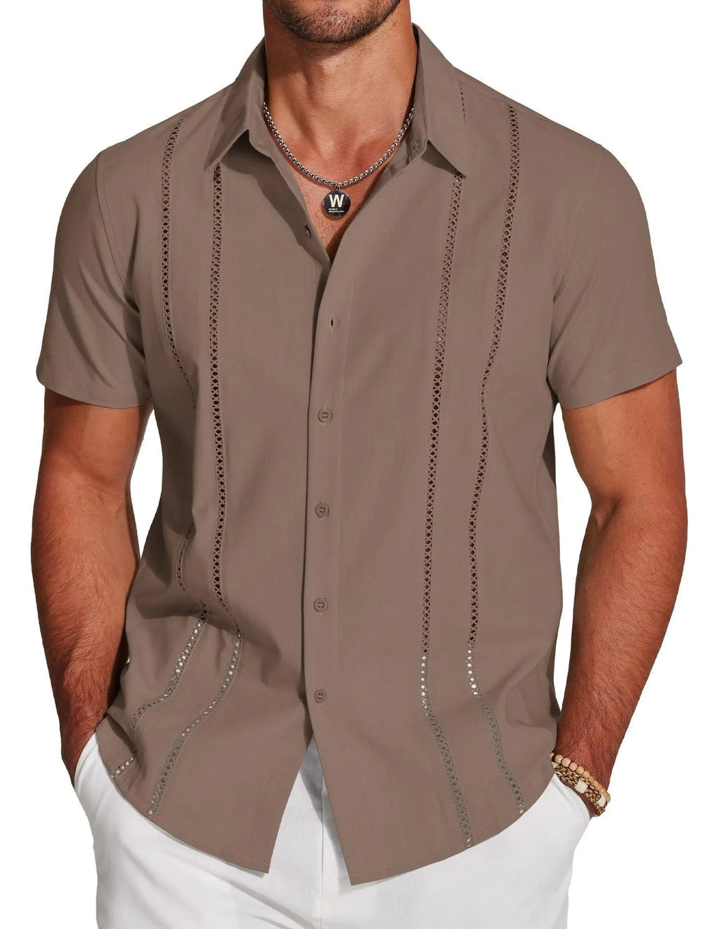 Men's slim fit digital print Hawaiian short sleeve shirt in four-sided elastic polyester, size S to 6XL
