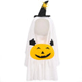 White viscose fibre dog suit with pumpkin ghost Halloween print on a pet model