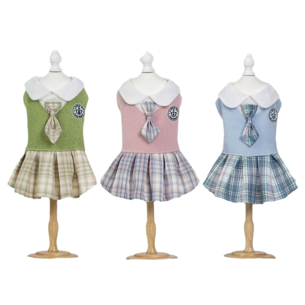 Tartan pattern pet skirt for dogs and cats in polyester princess style