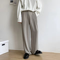 Men's loose straight casual trousers in solid colour, white black light gray polyester fabric