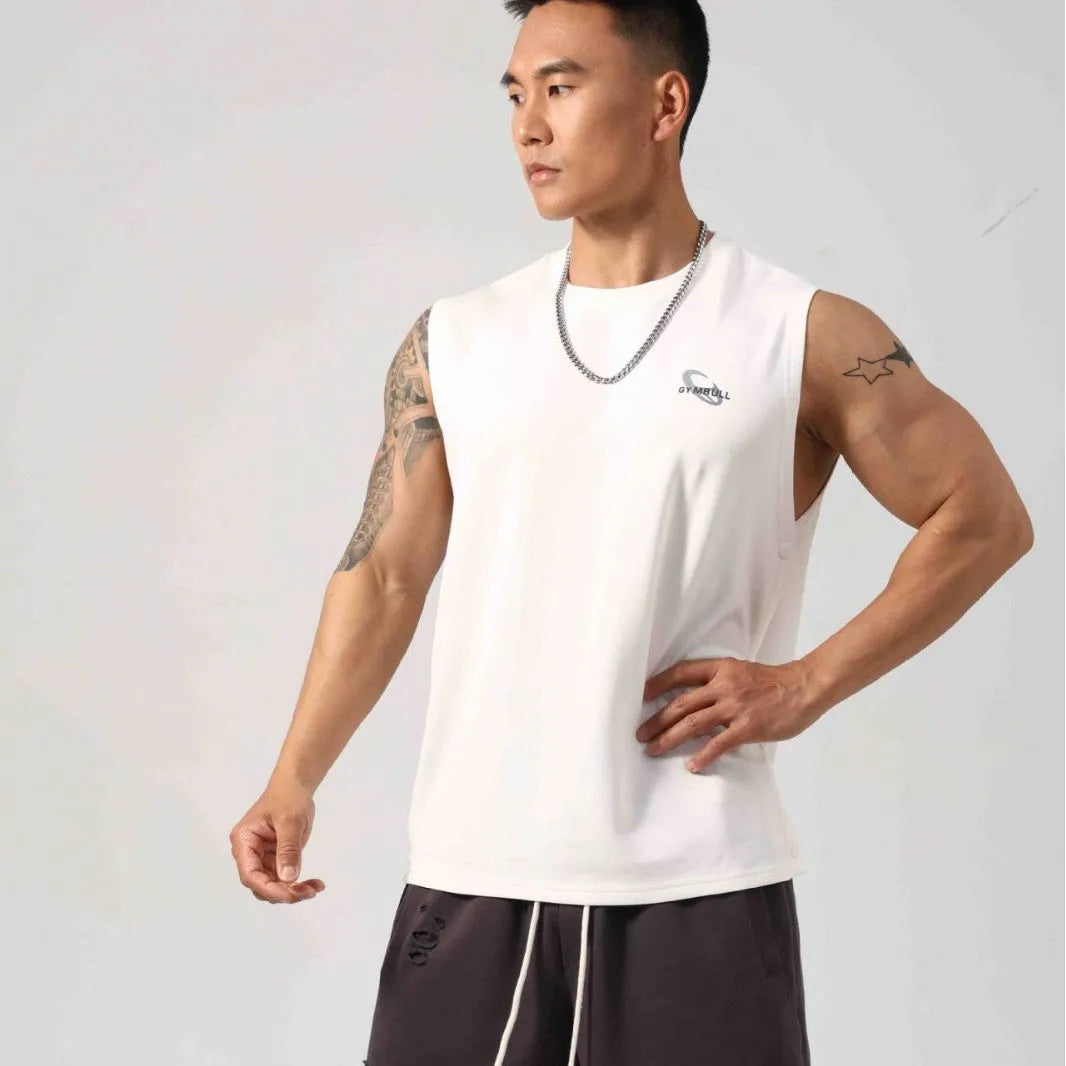 Korean style men's fitness vest with hidden hook side openings in cotton fabric