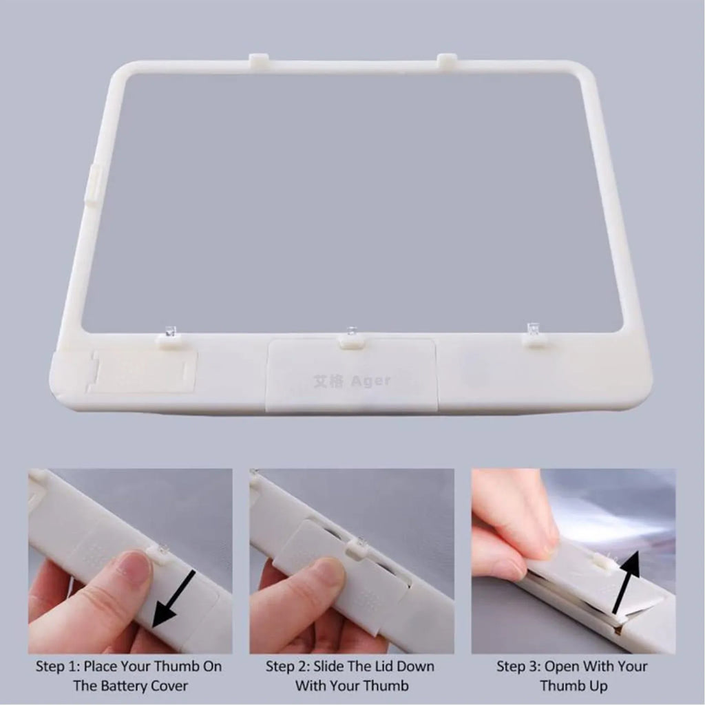 180x140mm 3x PVC magnifying glass with 3LED lamp for reading in black
