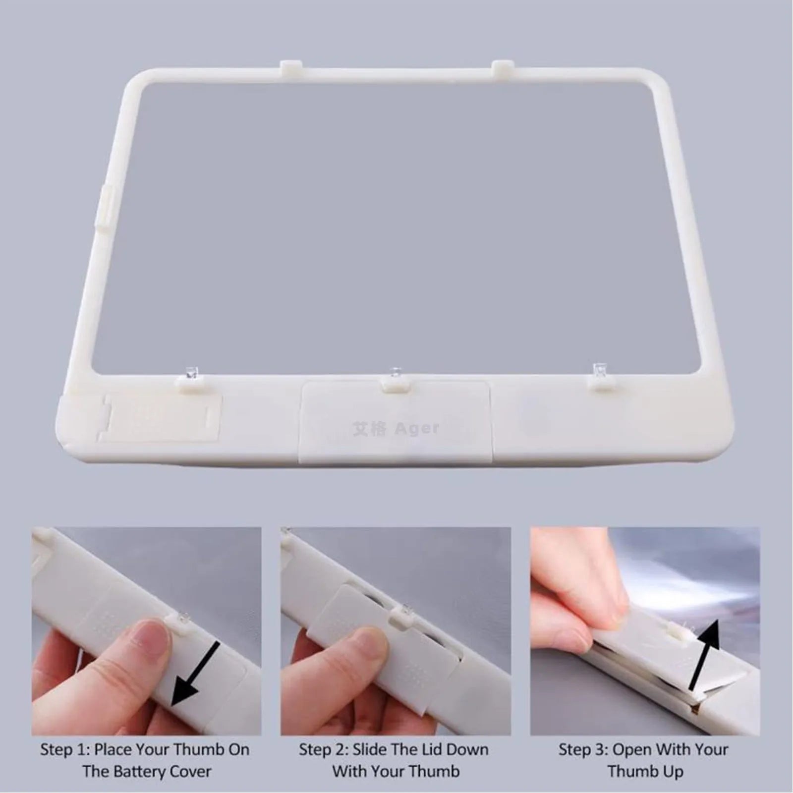 180x140mm 3x PVC magnifying glass with 3LED lamp for reading in black