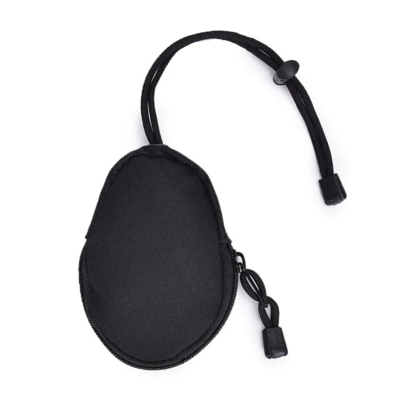 Compact Oxford cloth outdoor key bag 13cm x 8cm with telescopic rope and zipper in black colour