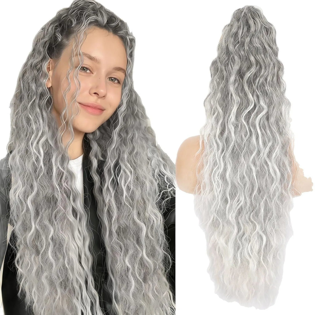 30 inch grip ponytail fluffy long curly synthetic hair horse tail wig in high temperature fibre