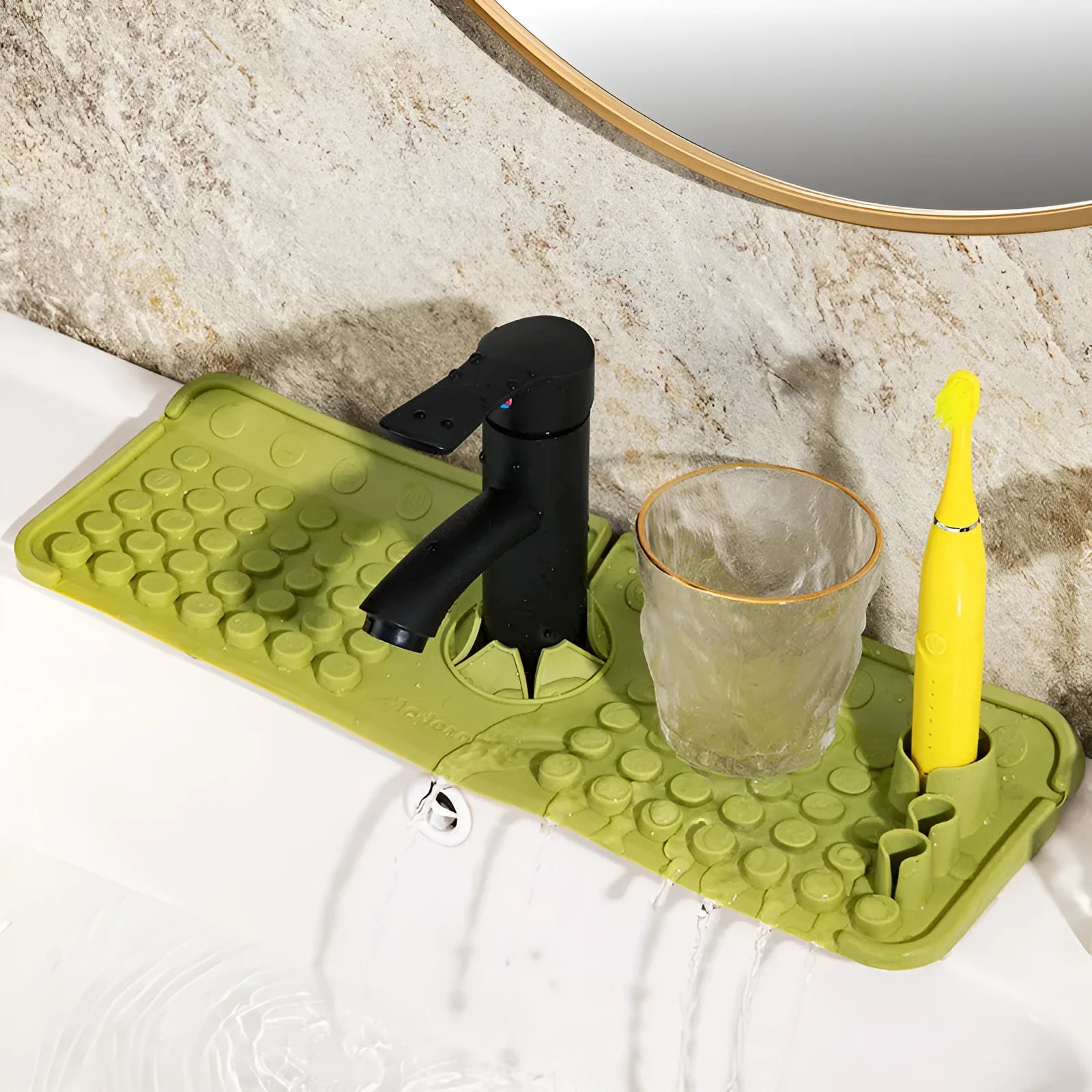 Silicone faucet water draining pad in cream colour, TPR material, 42x14x3.5cm, Nordic style kitchen gadget