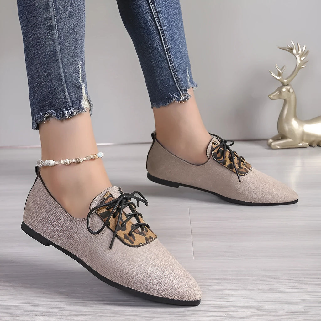 Beige leopard print women's pumps with pointed toe and high heel in plus sizes