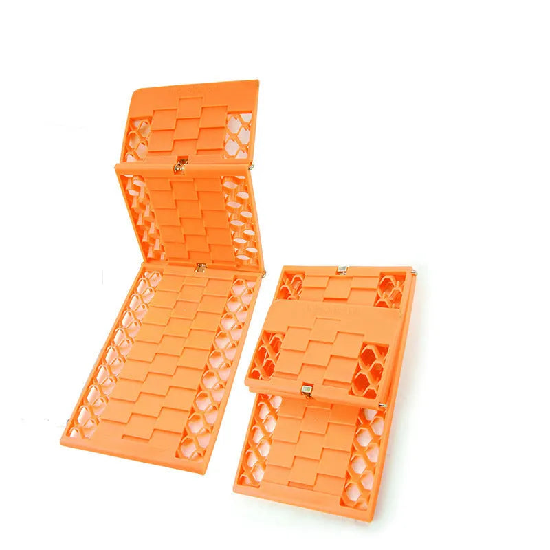 Folding anti-slip mud snow rescue board pair orange PP metal for automobiles 18x60 inches
