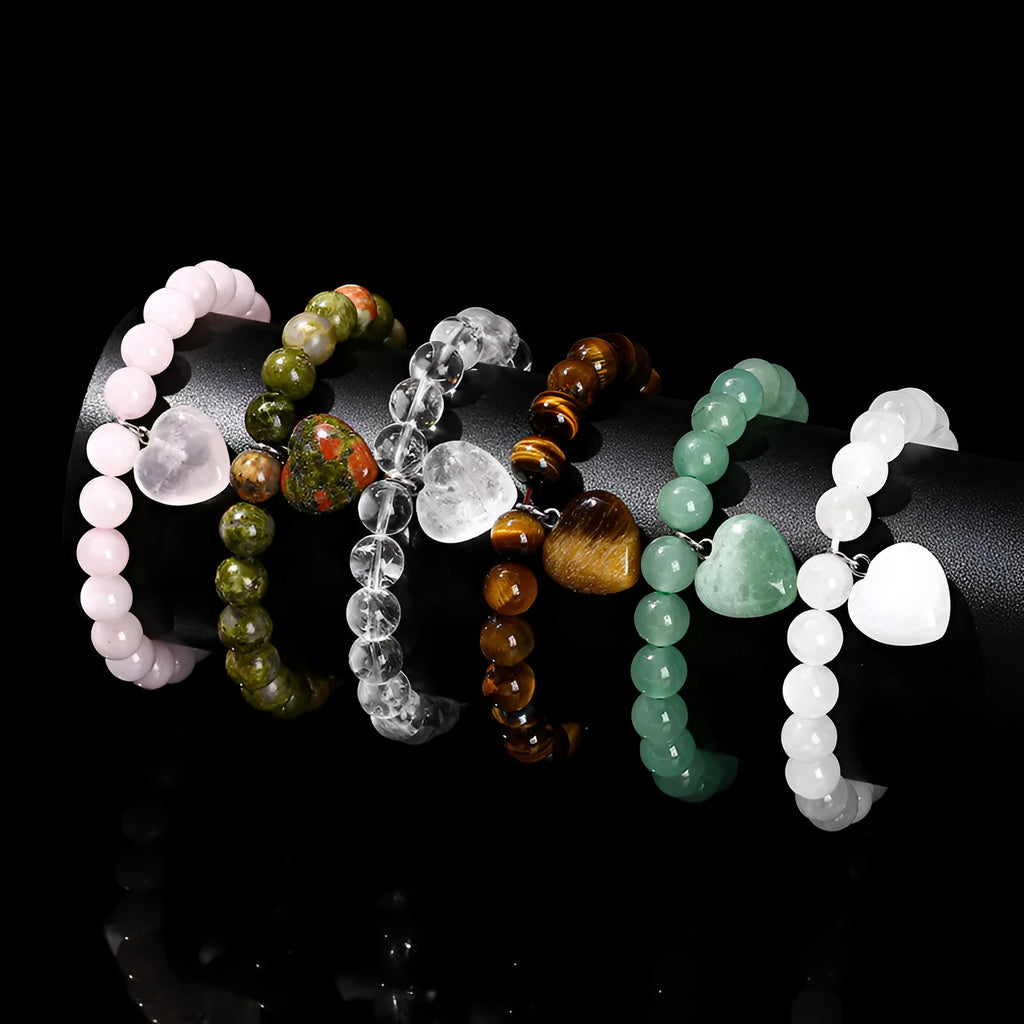 Natural stone tigereye love pendant bracelet for women, 8mm beads, heart charm