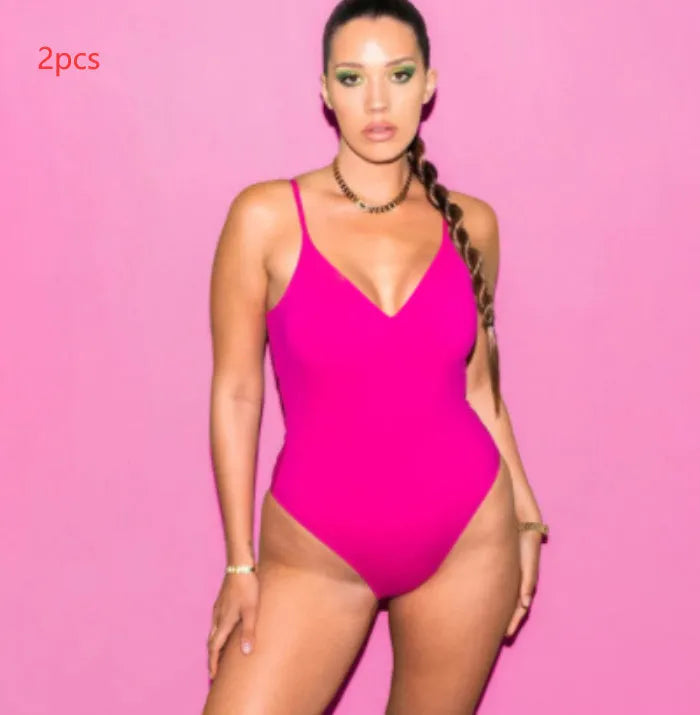 Backless triangle one-piece swimsuit in solid colour, polyester, no underwire, sizes XS-3XL