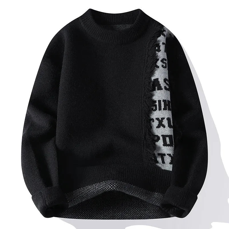 Men's loose fit knitted pullover with ribbed hemline in rabbit fur polyester blend