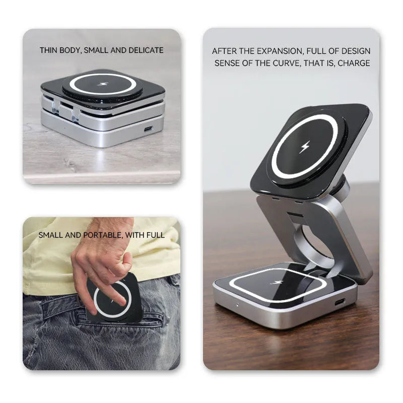 Three in one folding desktop wireless charging bracket with magnetic ring for Apple Samsung Google Pixel Watch