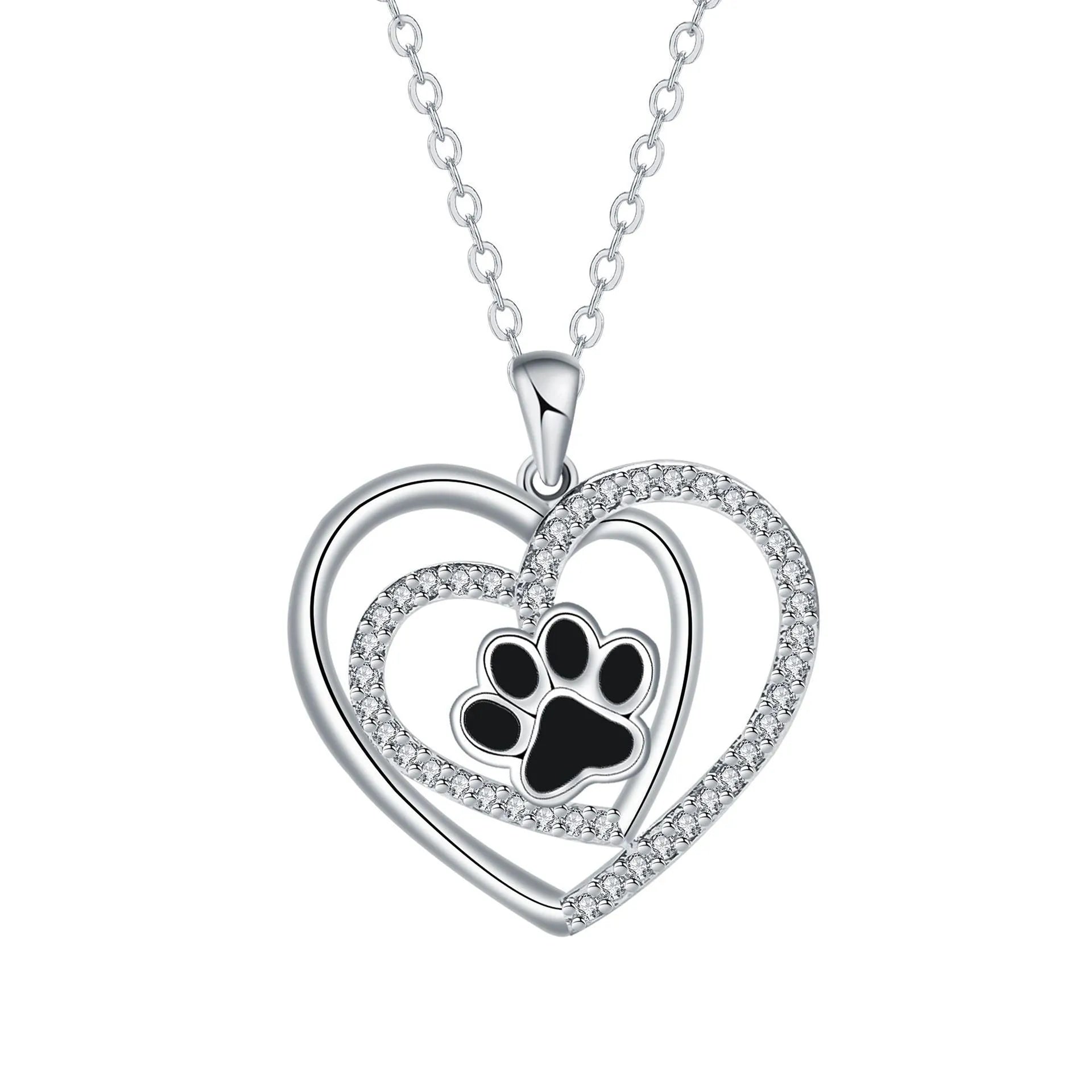 Women's silver-tone necklace with dog paw footprint pendant on cross chain