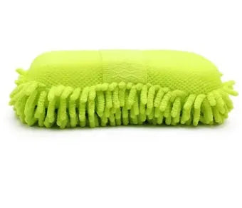 Silver green microfiber car wash sponge measuring 14 cm by 25 cm