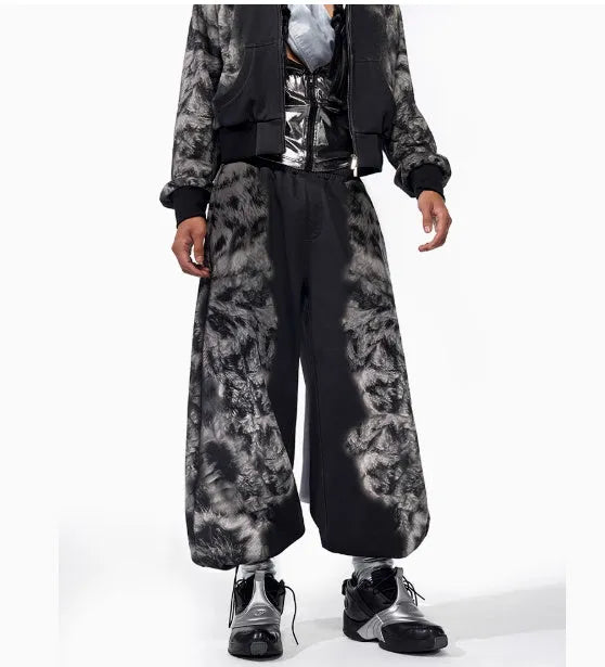 Printed loose street fashion trousers with hoodie and seven-inch pants three-piece set