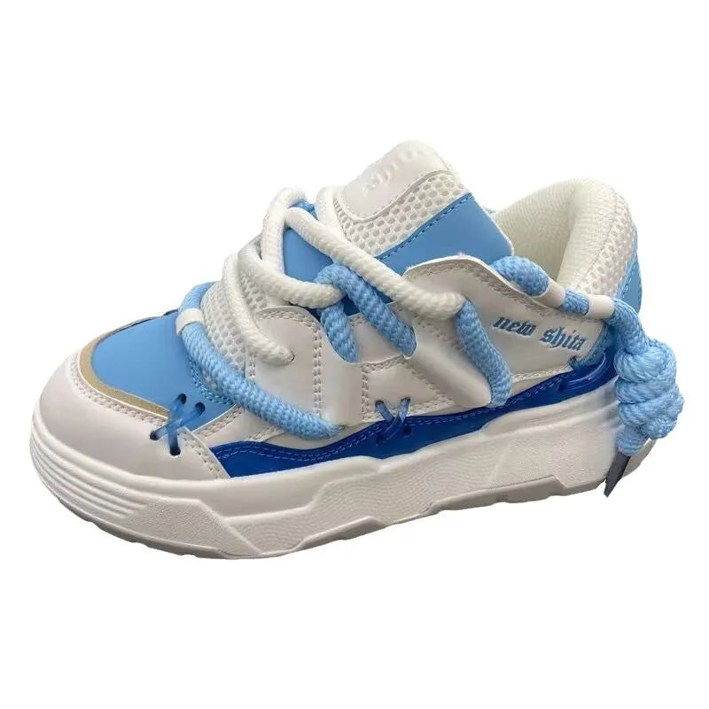 Women's grey thick sole retro platform sneakers with lace-up front and round toe