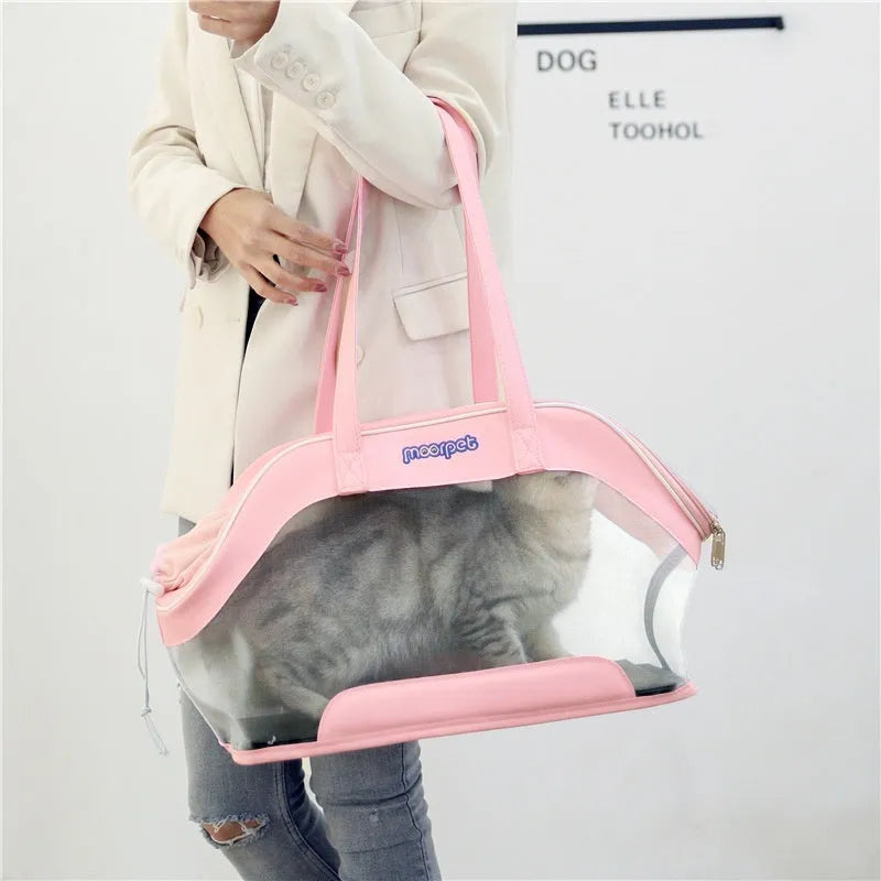 MOORPET leather cat carry bag in beige colour with 25L capacity for outdoor pet transport
