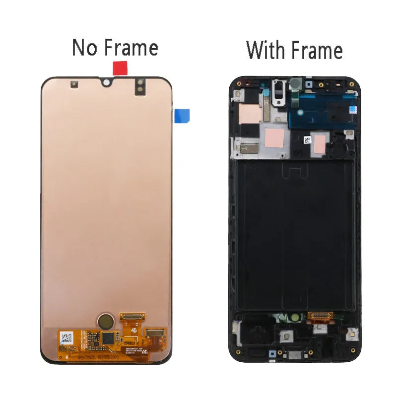 Black replacement LCD screen for Samsung Galaxy A50 and A50S in OLED or in-cell construction.