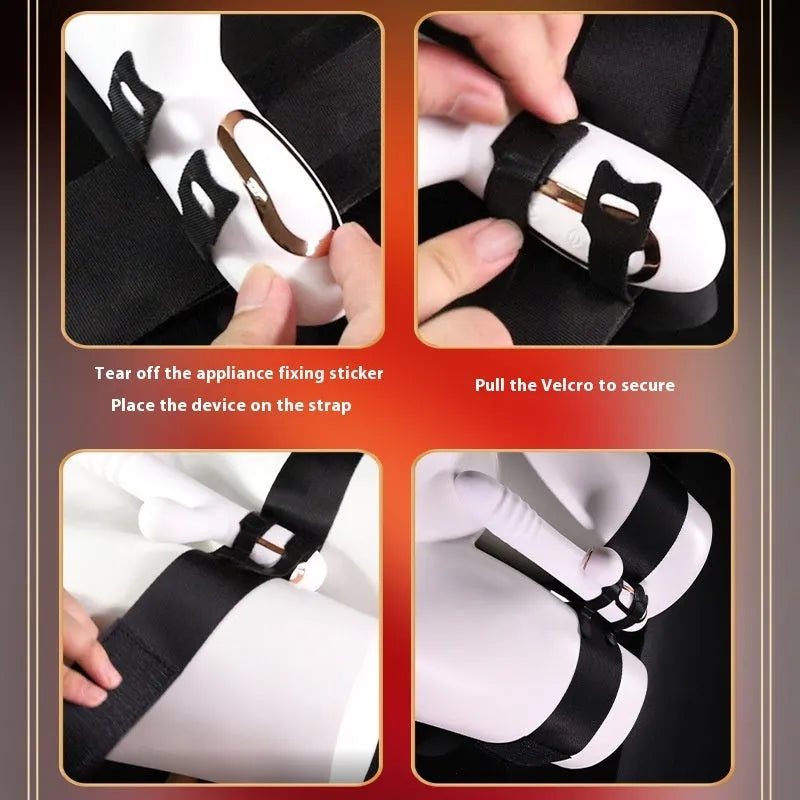 Black knitted adjustable strap for adult toy hands-free use