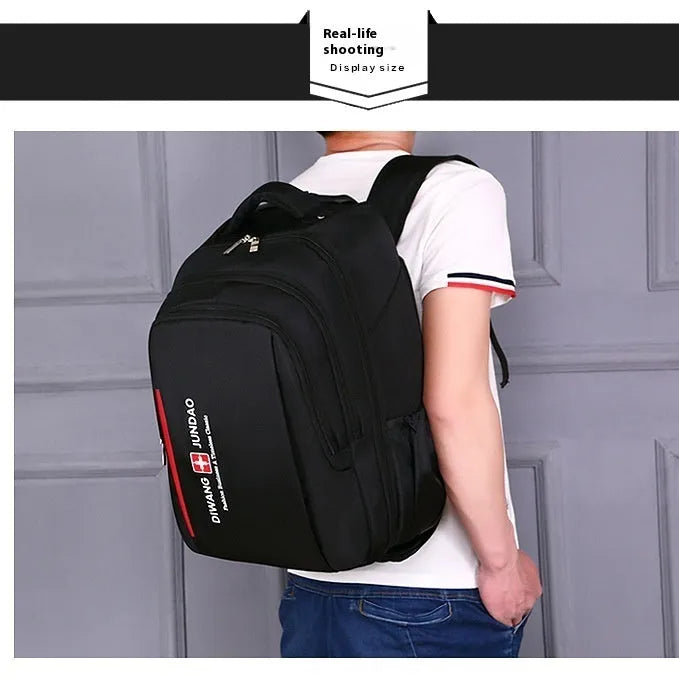 Black 18-inch nylon backpack trolley bag with letter pattern, wear resistant, for business travel