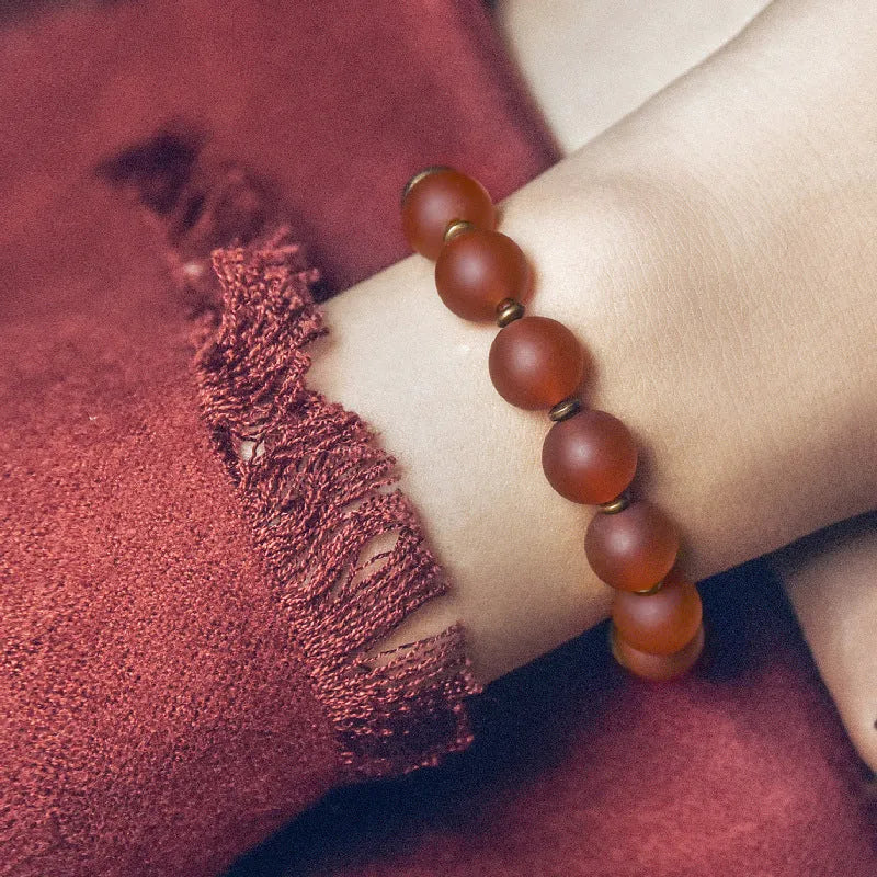 Retro ethnic style natural agate bracelet with green agate beads on cord, vintage finish, women's size 15 yards length