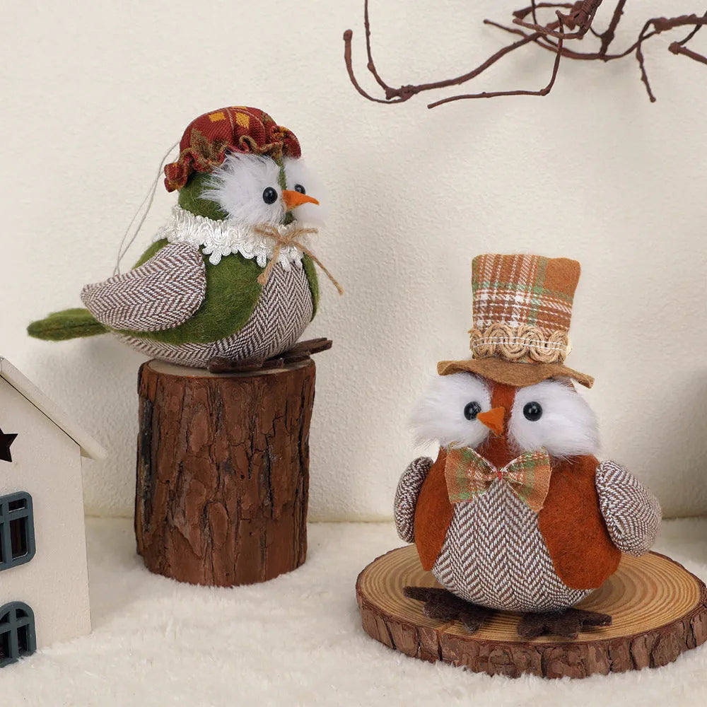 Orange or green owl harvest bird fabric pendant ornament for window or desktop Thanksgiving decoration