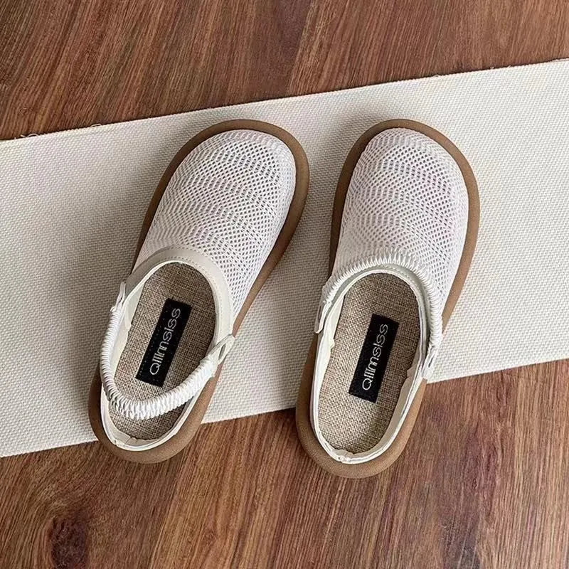 Breathable mesh slip-on shoes in milky white with round head and soft bottom