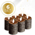 Black LED pillar candle with flickering flame effect, shown at D5cm wide by 7cm tall.
