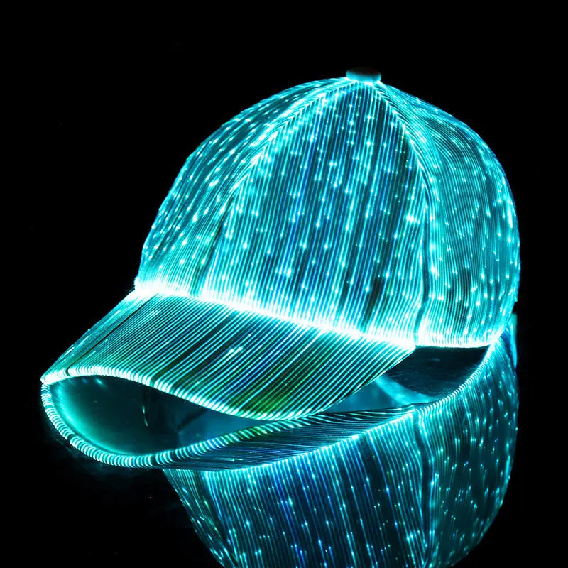 Luminous baseball cap with LED light fiber, Korean style, breathable, free size, black colour