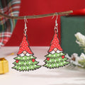 Women's wooden Christmas earrings with geometric shapes and Santa Claus elements in Christmas tree design