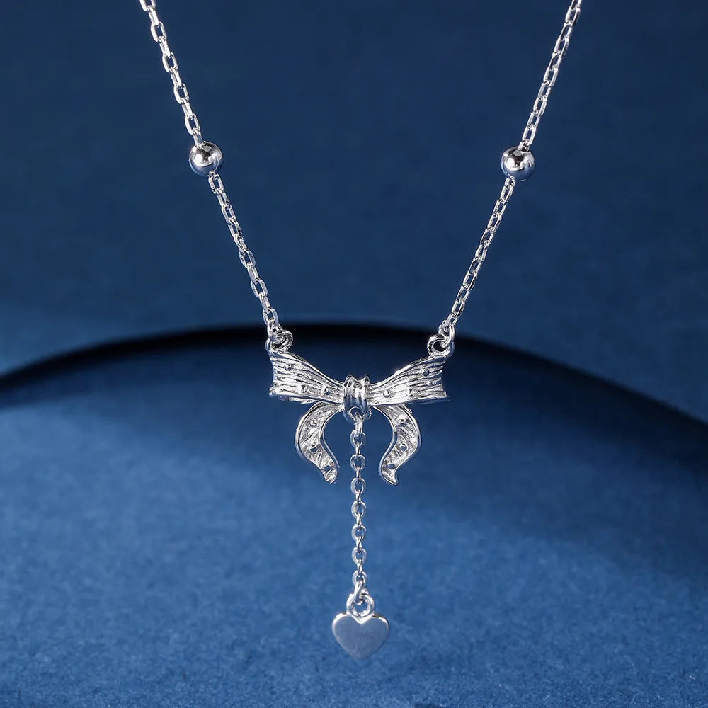 925 silver adjustable clavicle chain necklace with butterfly and heart pendants on O-ring chain