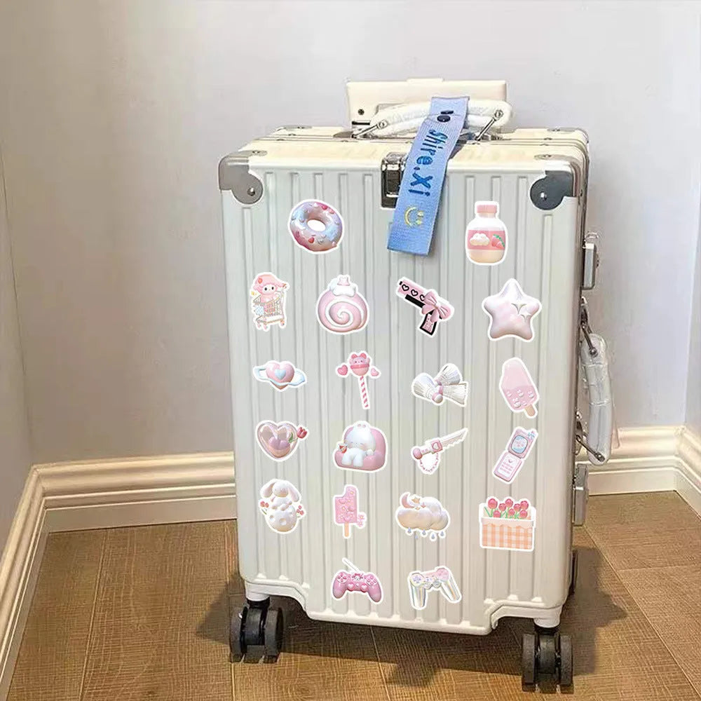 63 piece decorative sticker pack showing pink heart patterns with realistic 3D printing effects
