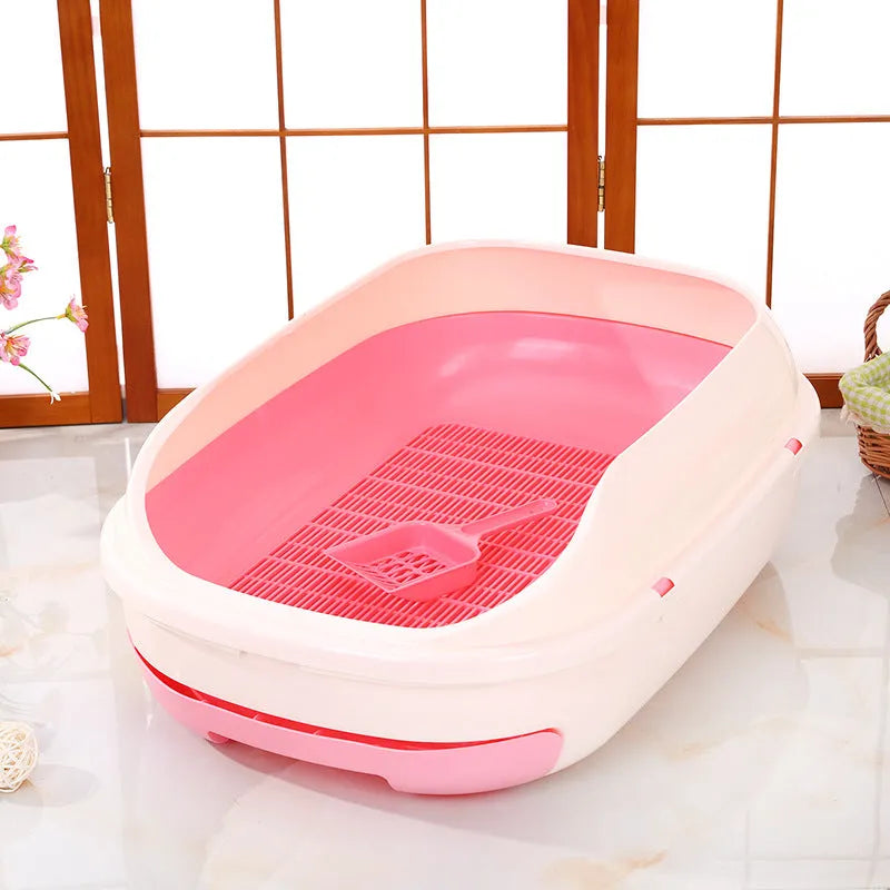 Semi-closed double layer cat litter box with grid drawer large size 51cm PP gray