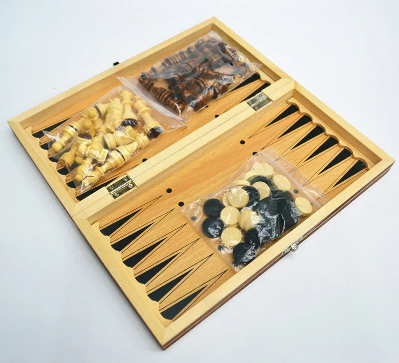 Wooden magnetic 3-in-1 chess set folding board with wooden chess pieces king height 5.5cm