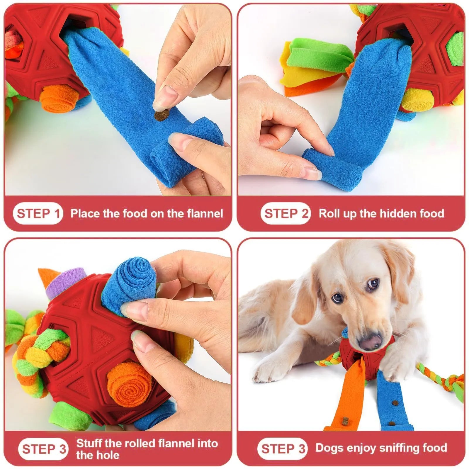 Bite-resistant rubber sniffing ball dog puzzle toy with holes for treat hiding