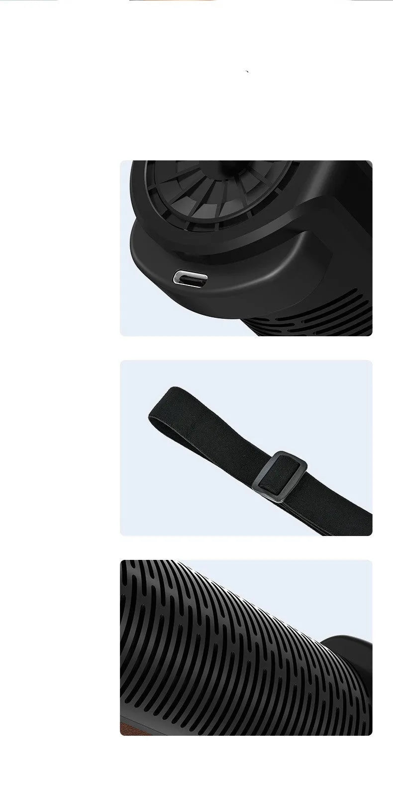 Bladeless car USB ventilation fan in three colour options with compact dimensions