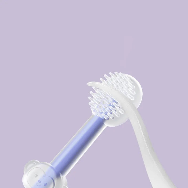 Purple flexible silicone toothbrush for cleaning dog and cat teeth