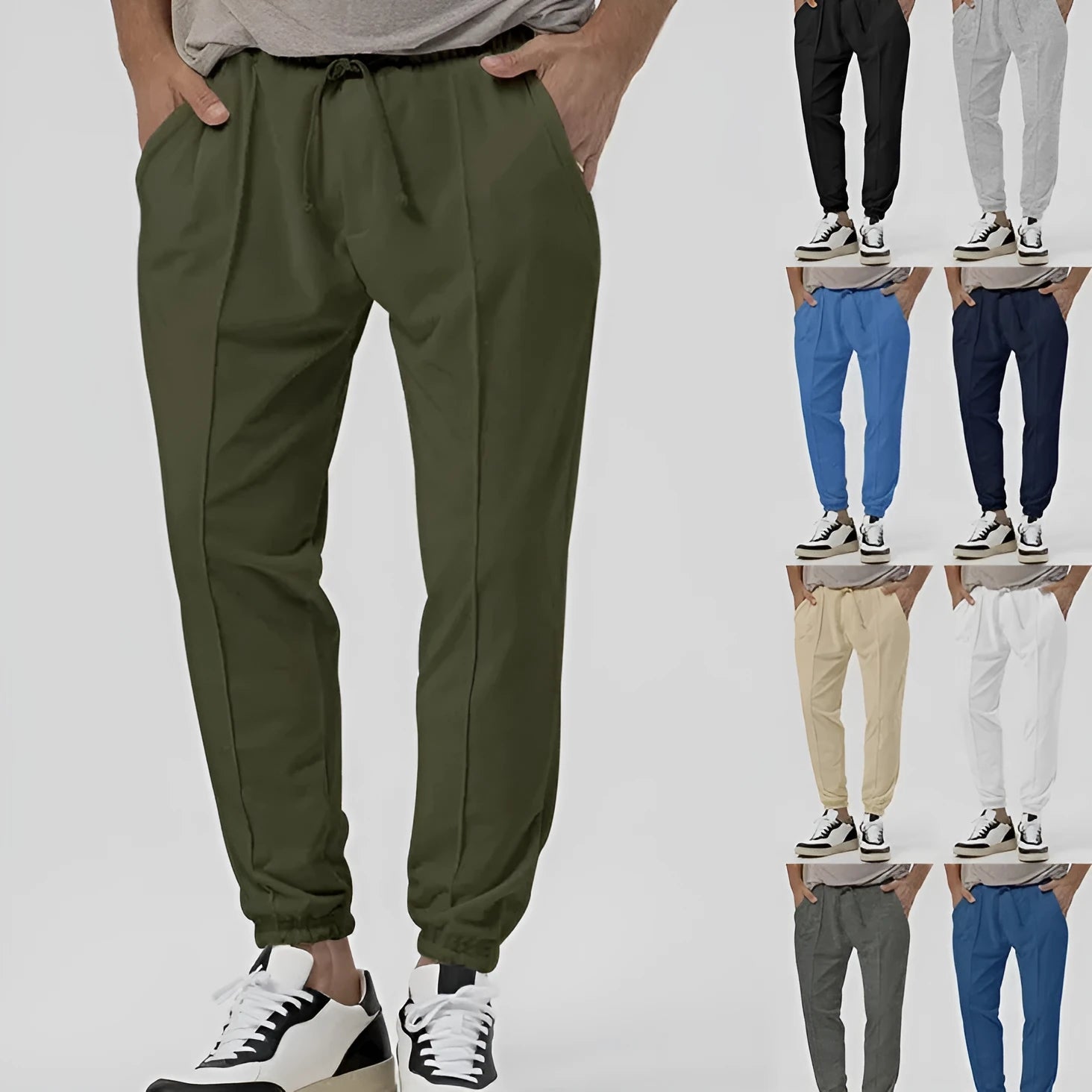 Men's grey cotton blend track sweatpants with elastic waistband and straight-leg design