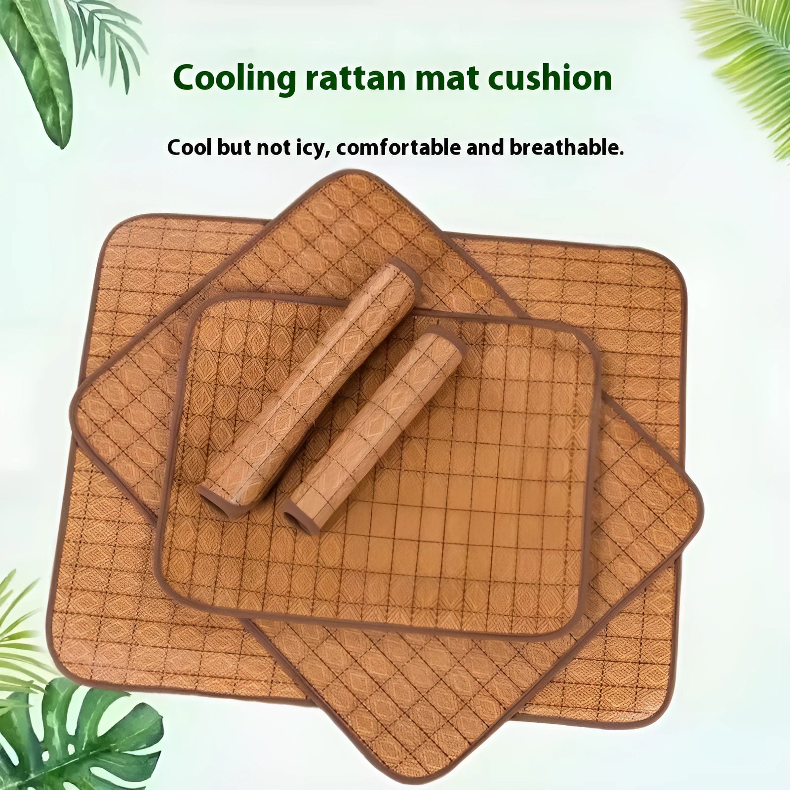 Brown rattan fibre cooling mat for dogs, summer pet bed, available in multiple sizes