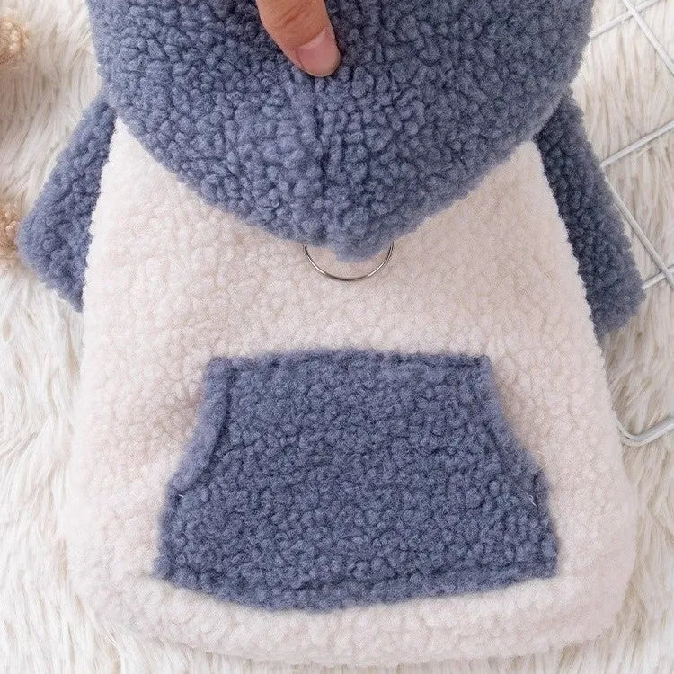 Thickened hooded cotton-padded coat for small dogs in brown and blue, sizes XS-XL