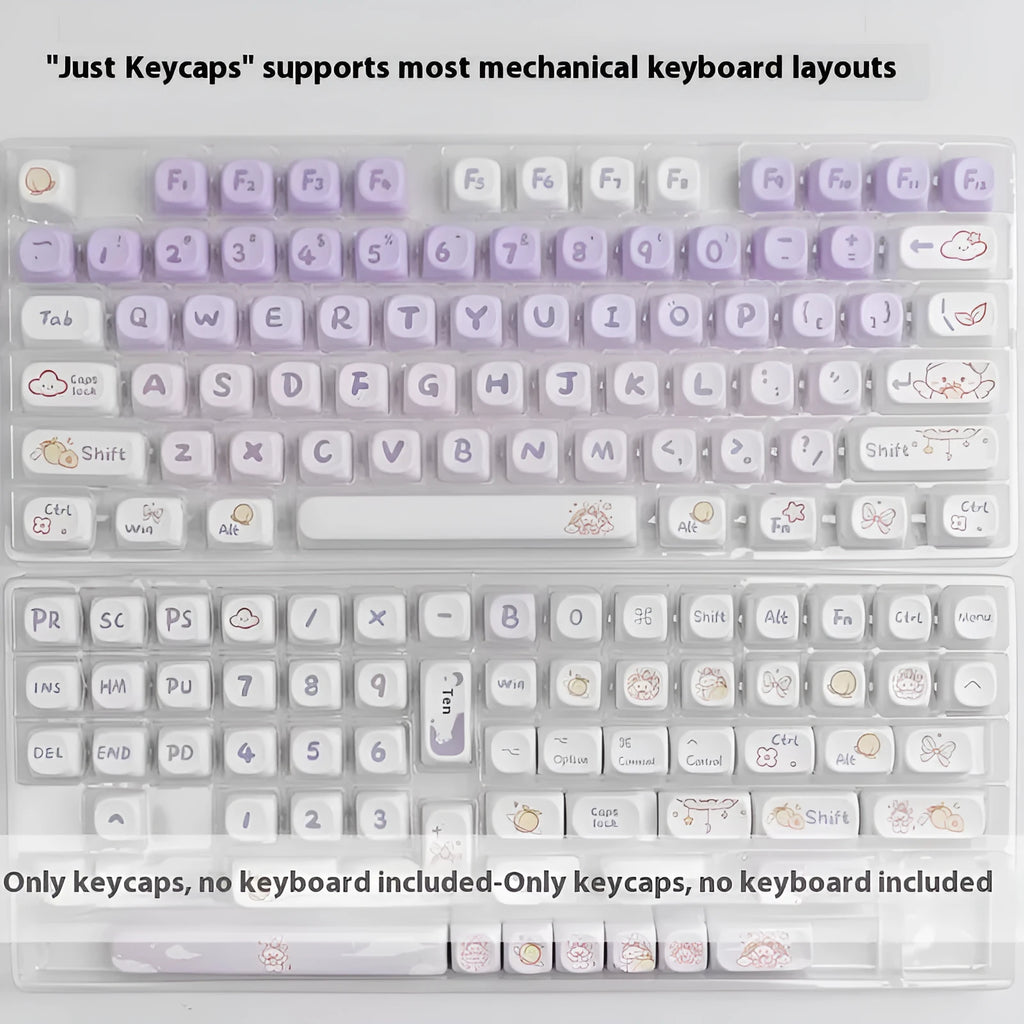 PBT gradient purple custom keycap set with rabbit design for mechanical keyboards.